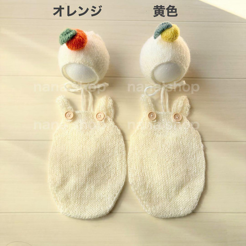 オレンジ♪鏡餅ボンネット ロンパースセット ニューボーンフォト撮影