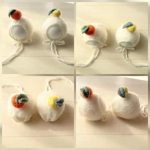 オレンジ♪鏡餅ボンネット 編み込みロンパースセット ニュー