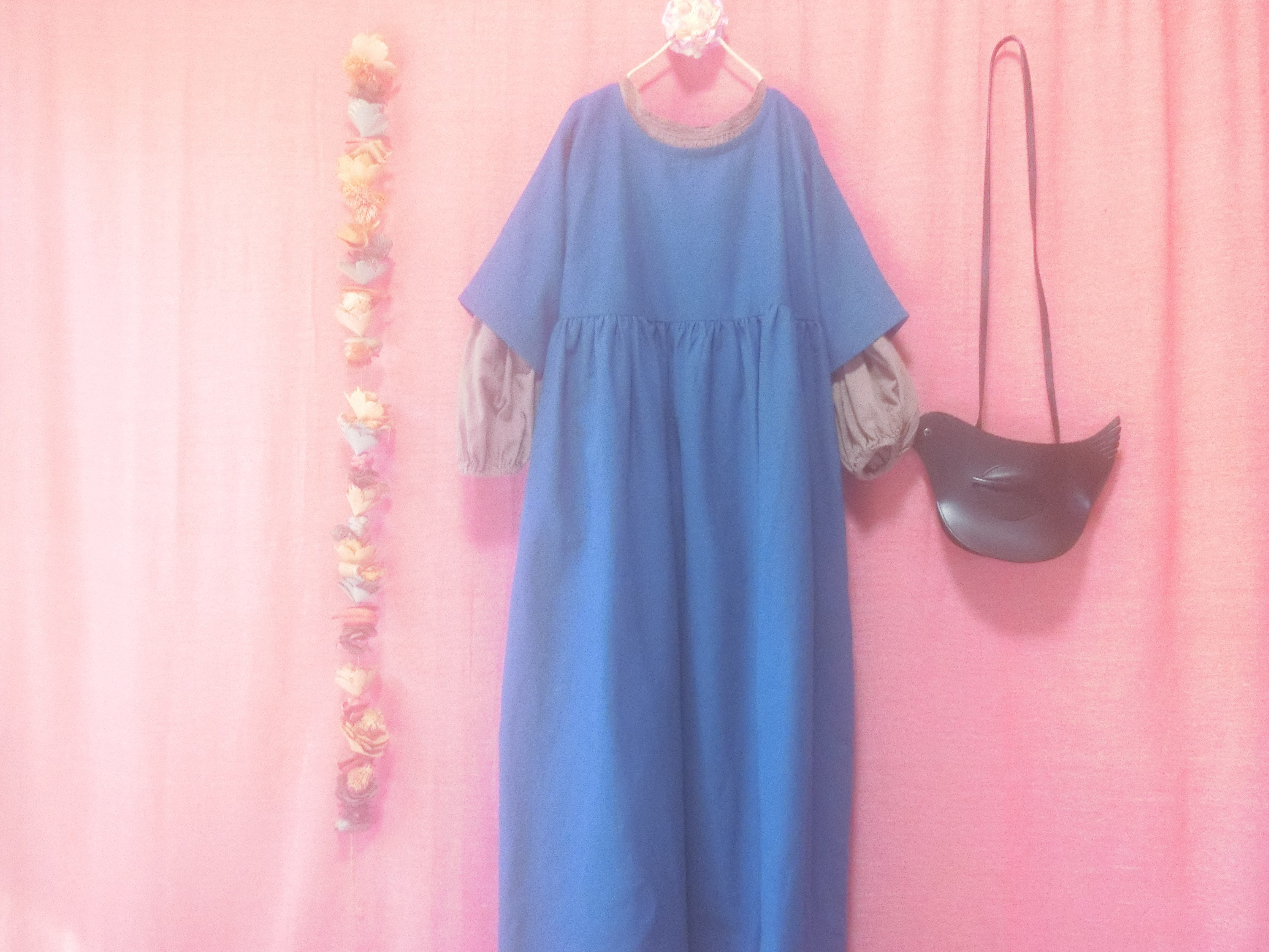 【秋色・重ね着】フレンチカラー ロングゆるふわワンピース blue