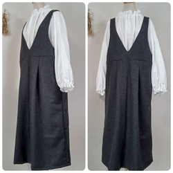 完売! 数量限定　起毛素材　ハイネックギャザーブラウス　グレー×ブラックのミニギンガムチェック柄　普通地～中厚地 18枚目の画像