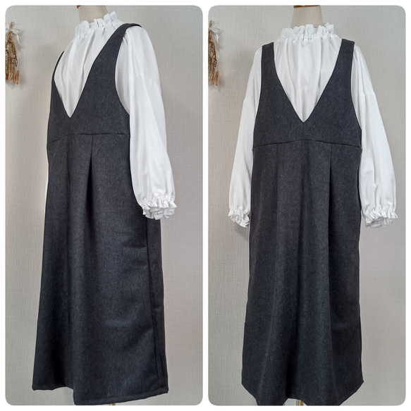 完売! 数量限定　起毛素材　ハイネックギャザーブラウス　グレー×ブラックのミニギンガムチェック柄　普通地～中厚地 18枚目の画像