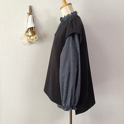 完売! 数量限定　起毛素材　ハイネックギャザーブラウス　グレー×ブラックのミニギンガムチェック柄　普通地～中厚地 11枚目の画像