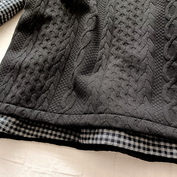 完売! 数量限定　起毛素材　ハイネックギャザーブラウス　グレー×ブラックのミニギンガムチェック柄　普通地～中厚地 16枚目の画像