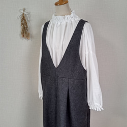 完売! 数量限定　起毛素材　ハイネックギャザーブラウス　グレー×ブラックのミニギンガムチェック柄　普通地～中厚地 17枚目の画像