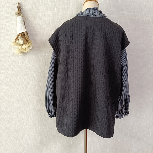 完売! 数量限定　起毛素材　ハイネックギャザーブラウス　グレー×ブラックのミニギンガムチェック柄　普通地～中厚地 12枚目の画像