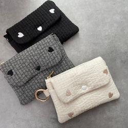 ハート刺繍　ヌビ生地　ミニポーチ　カードポーチ　カードケース　キーケース　マルチポーチ 7枚目の画像