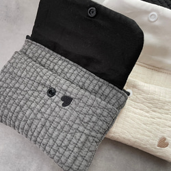 ハート刺繍　ヌビ生地　ミニポーチ　カードポーチ　カードケース　キーケース　マルチポーチ 4枚目の画像