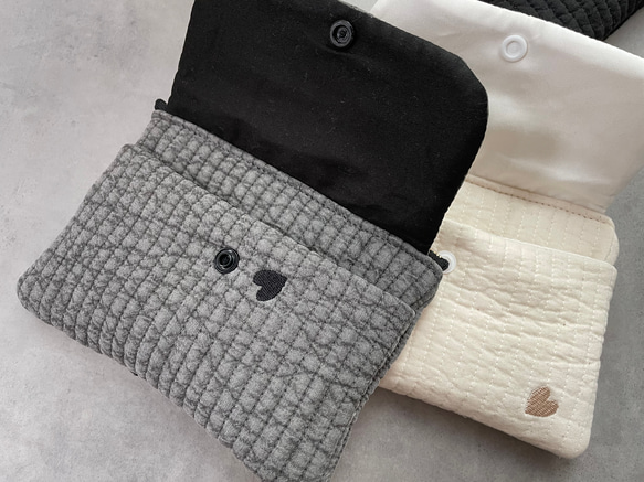 ハート刺繍　ヌビ生地　ミニポーチ　カードポーチ　カードケース　キーケース　マルチポーチ 4枚目の画像