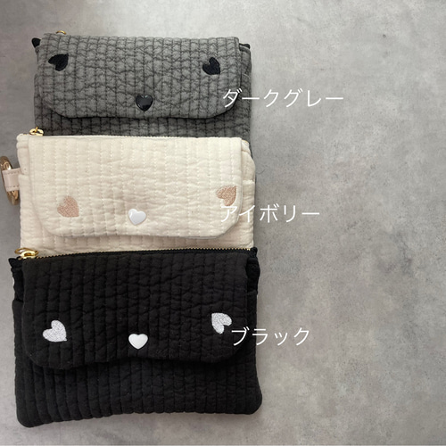 ハート刺繍 ヌビ生地 ミニポーチ カードポーチ カードケース キー