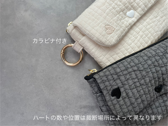 ハート刺繍　ヌビ生地　ミニポーチ　カードポーチ　カードケース　キーケース　マルチポーチ 5枚目の画像