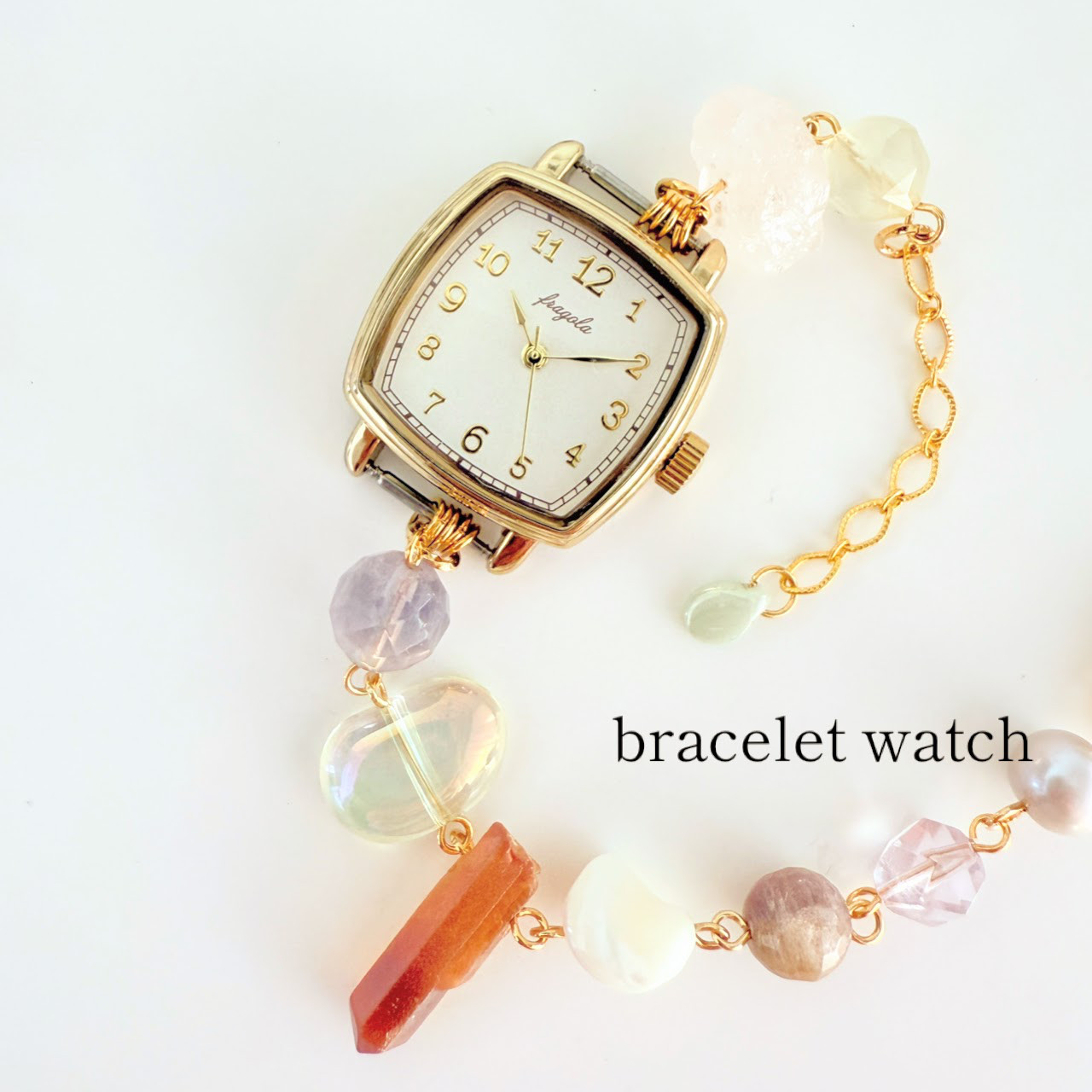 一点物ブレスウォッチ　淡カラー　パステル　スクエア　文字盤2.4cm　ブレスレットウォッチ