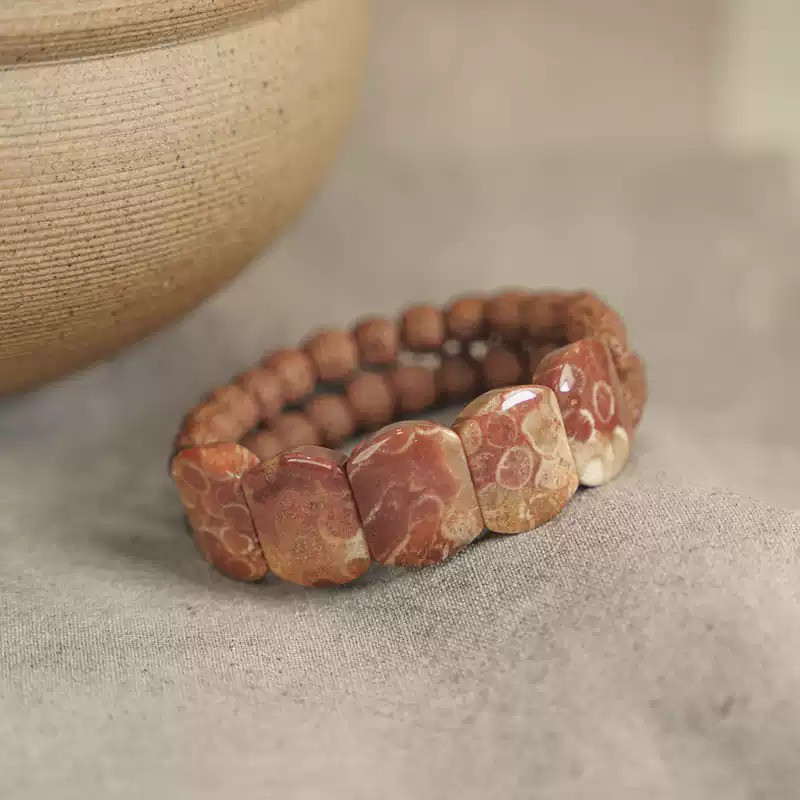 ◤ Refined ◢  珊瑚石 / 金剛菩提樹の実・エスニック スタイル アクセサリーブレスレット