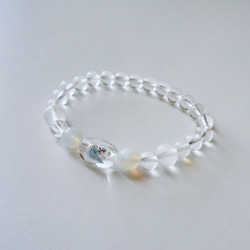 10月誕生石・インコ＆誕生石ブレスレット・合成オパール・ブラジル産水晶 2枚目の画像