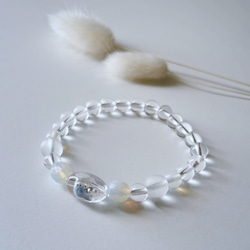 10月誕生石・インコ＆誕生石ブレスレット・合成オパール・ブラジル産水晶 4枚目の画像