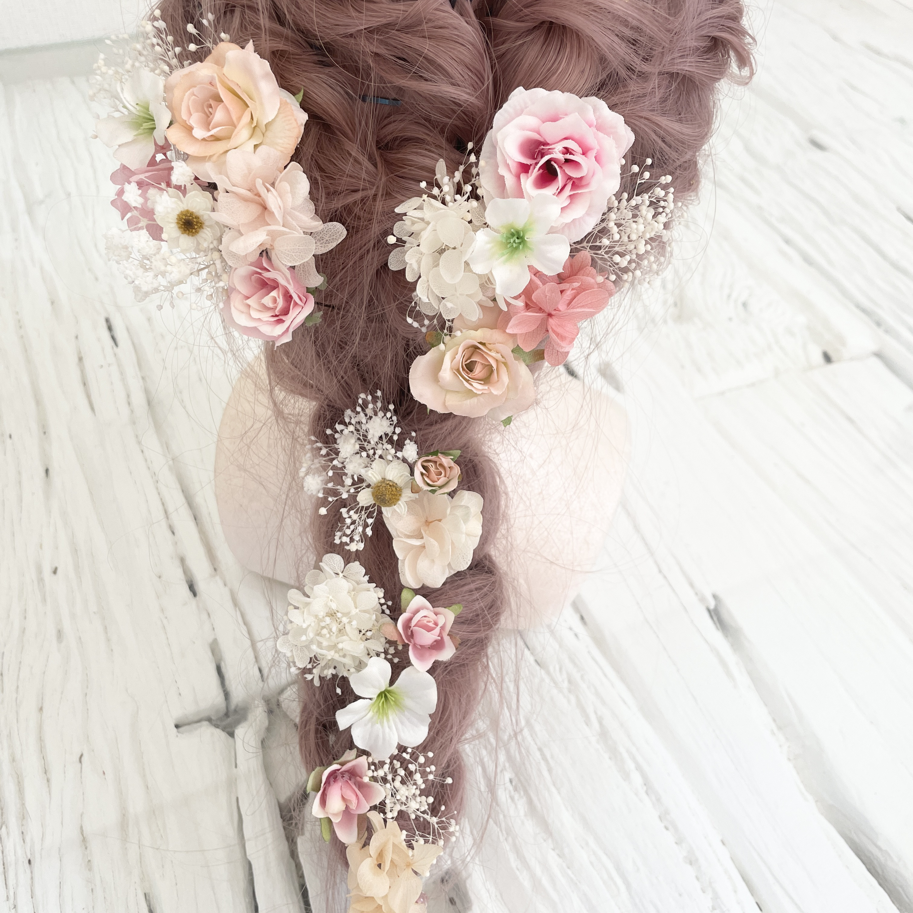 サーモンピンク　髪飾り　ヘッドドレス　ラプンツェル