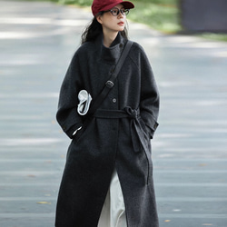 ◉秋口〜春先にぴったり◉ ダブルボタンロングコート リネンストライプ