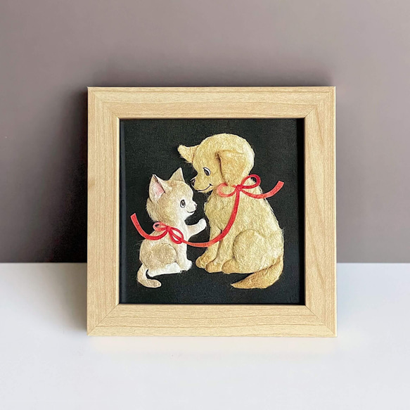 ハンドメイドちぎり絵 それゆけ 犬  和紙 複製画］和紙ちぎり絵アートプリント（無料ラッピング) 『犬と猫