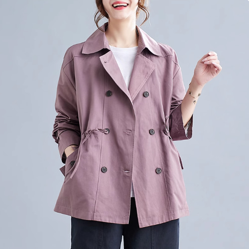 受作】ダブルブレスト コート レディース ウエストシェイプ 秋