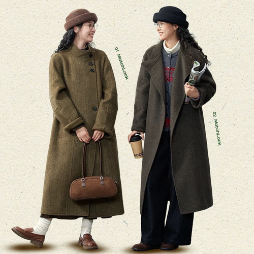 2色 2wayスタントカラー ウール100%ロングコート ポケット付き【冬春秋