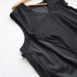 ⁂新作　ニット コーデュロイ生地　上下セットアップ　サイド横リボン付き ベスト　幅広 ストレート パンツ　黒 K67 11枚目の画像