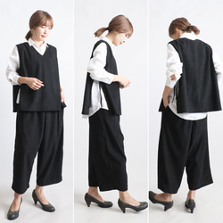⁂新作　ニット コーデュロイ生地　上下セットアップ　サイド横リボン付き ベスト　幅広 ストレート パンツ　黒 K67 9枚目の画像