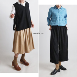 ⁂新作　ニット コーデュロイ生地　上下セットアップ　サイド横リボン付き ベスト　幅広 ストレート パンツ　黒 K67 8枚目の画像