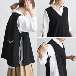 ⁂新作　ニット コーデュロイ生地　上下セットアップ　サイド横リボン付き ベスト　幅広 ストレート パンツ　黒 K67 6枚目の画像