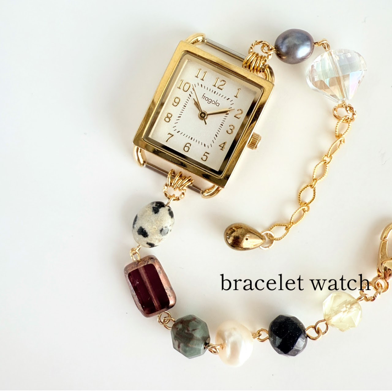 一点物ブレスウォッチ　マルチカラー　スクエア　文字盤2.3cm　ブレスレットウォッチ