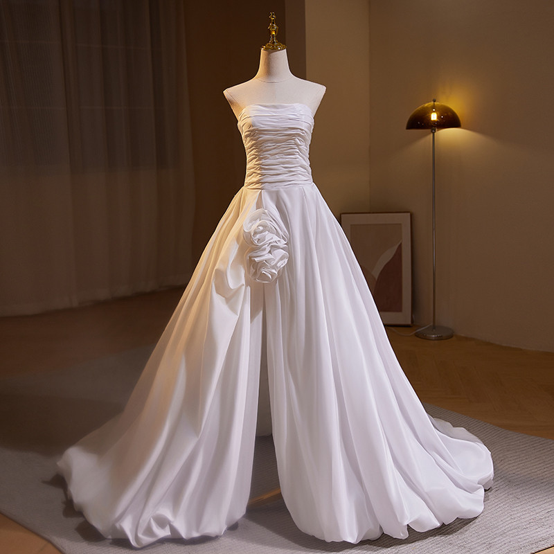 綺麗 白 サテン ノースリーブ ウェディングドレス 裾引き パーティー 高級感 結婚式 花嫁 前撮り 披露宴 A7220 20,944円