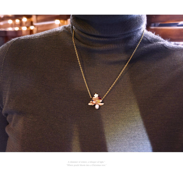 クリスマスツリーモチーフ　ネックレス　ブローチ　Ｙネックレス　真珠　淡水パール　天然石　ネコポス送料無料 11枚目の画像