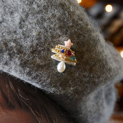 クリスマスツリーモチーフ　ネックレス　ブローチ　Ｙネックレス　真珠　淡水パール　天然石　ネコポス送料無料 15枚目の画像