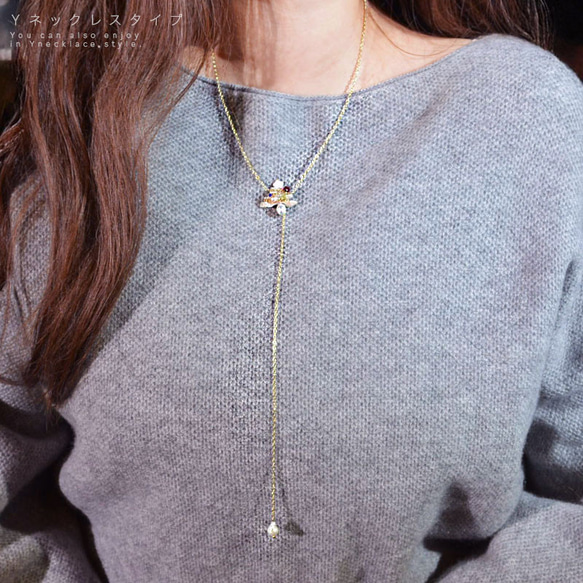 クリスマスツリーモチーフ　ネックレス　ブローチ　Ｙネックレス　真珠　淡水パール　天然石　ネコポス送料無料 13枚目の画像