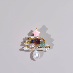 クリスマスツリーモチーフ　ネックレス　ブローチ　Ｙネックレス　真珠　淡水パール　天然石　ネコポス送料無料 4枚目の画像