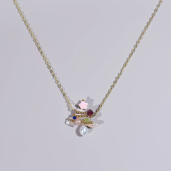 クリスマスツリーモチーフ　ネックレス　ブローチ　Ｙネックレス　真珠　淡水パール　天然石　ネコポス送料無料 3枚目の画像
