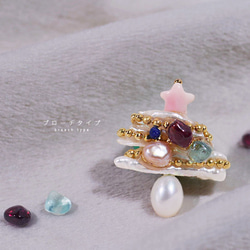 クリスマスツリーモチーフ　ネックレス　ブローチ　Ｙネックレス　真珠　淡水パール　天然石　ネコポス送料無料 6枚目の画像