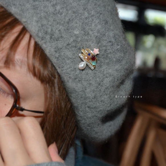 クリスマスツリーモチーフ　ネックレス　ブローチ　Ｙネックレス　真珠　淡水パール　天然石　ネコポス送料無料 14枚目の画像