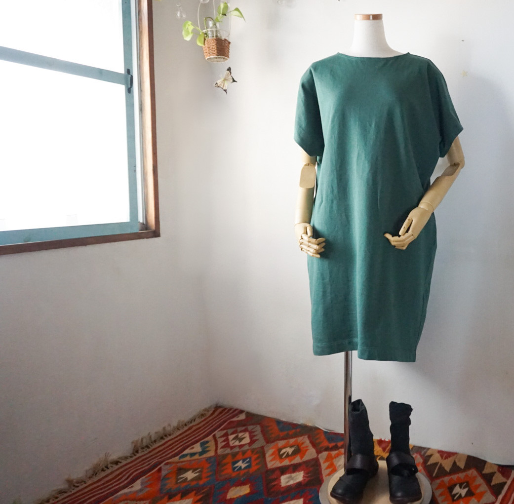 ミニ裏毛ドルマンスリーブワンピース(モスグリン)