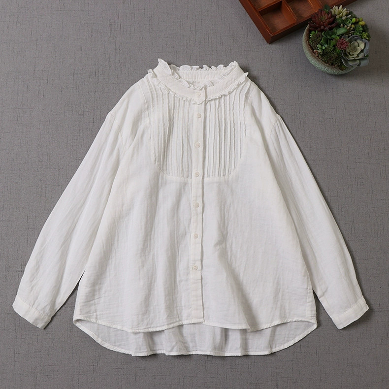 【刺繡♡コットンシャツ♡丸首】可愛いピンタック│ゆったりめ│森ガール│重ね着│肌触りの良い│ロリィタ│T-113LB 4,657円