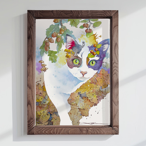 三毛猫(秋)_水彩原画_イラスト イラスト n.akabae 通販 19989441