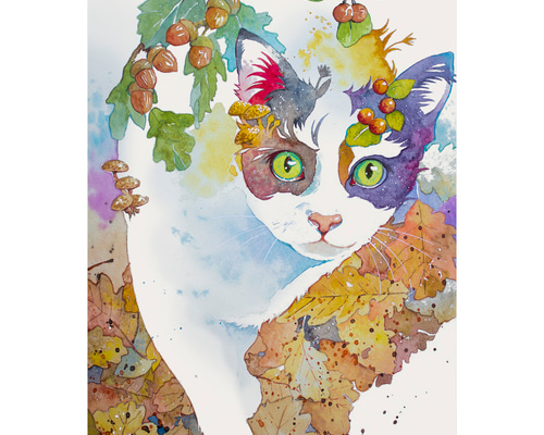 三毛猫(秋)_水彩原画_イラスト イラスト n.akabae 通販 19989441