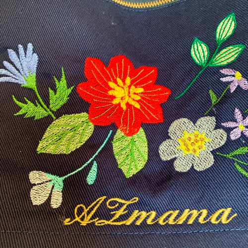 再販 カラフルお花の刺繍トートバッグ(ネイビー) トートバッグ AZmama