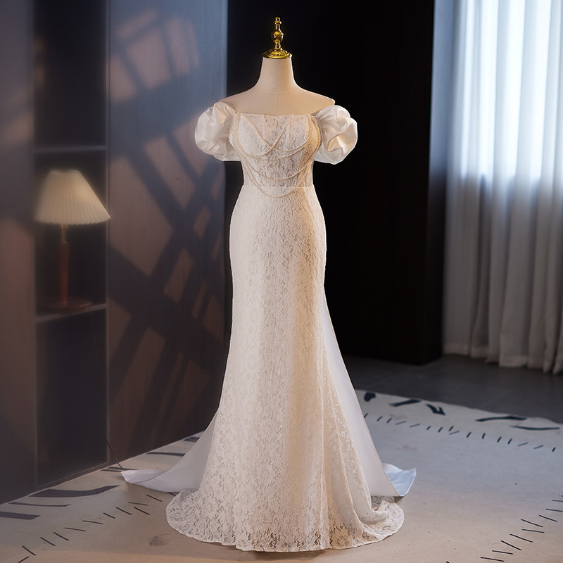 綺麗 白 レース マーメイドドレス ウェディングドレス 裾引き パーティー 結婚式 花嫁 前撮り 披露宴 A7242 17,309円