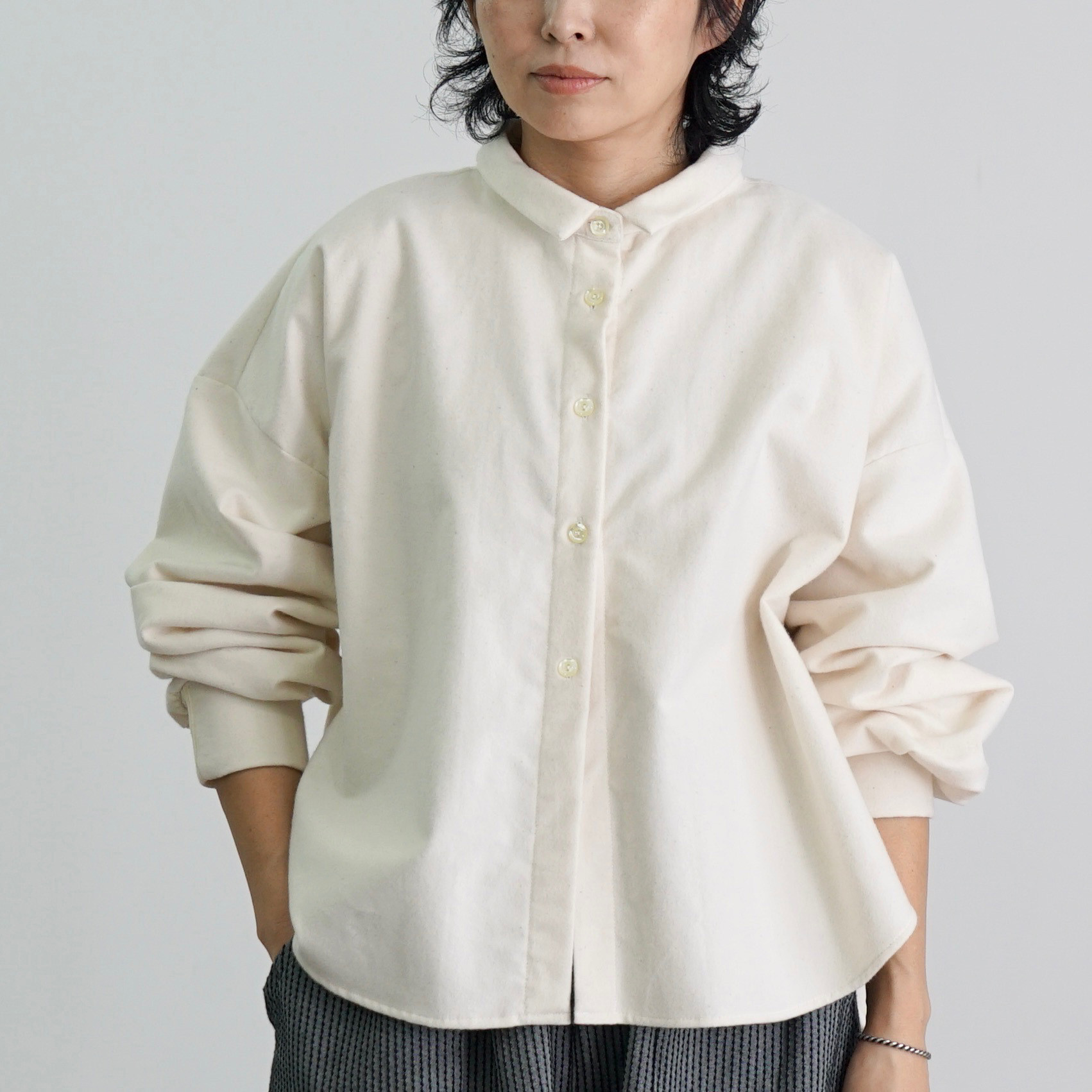 ショートネルシャツ/生成り/三河織物