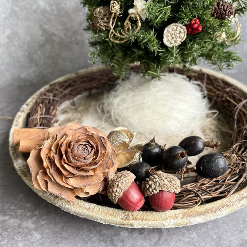 ミニクリスマスツリープレート プリザーブドフラワー seed leaf53 通販