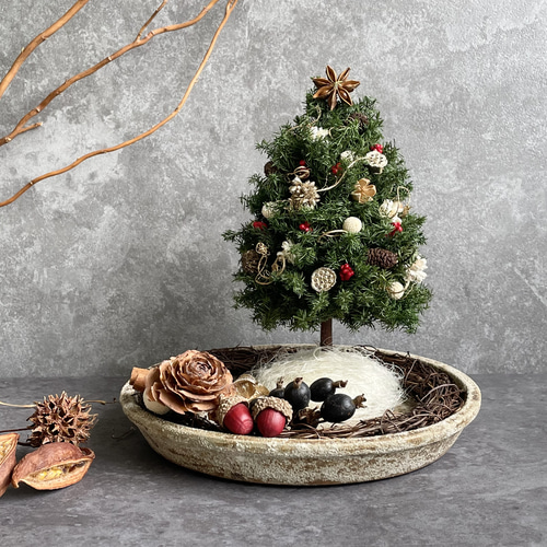 ミニクリスマスツリープレート プリザーブドフラワー seed leaf53 通販