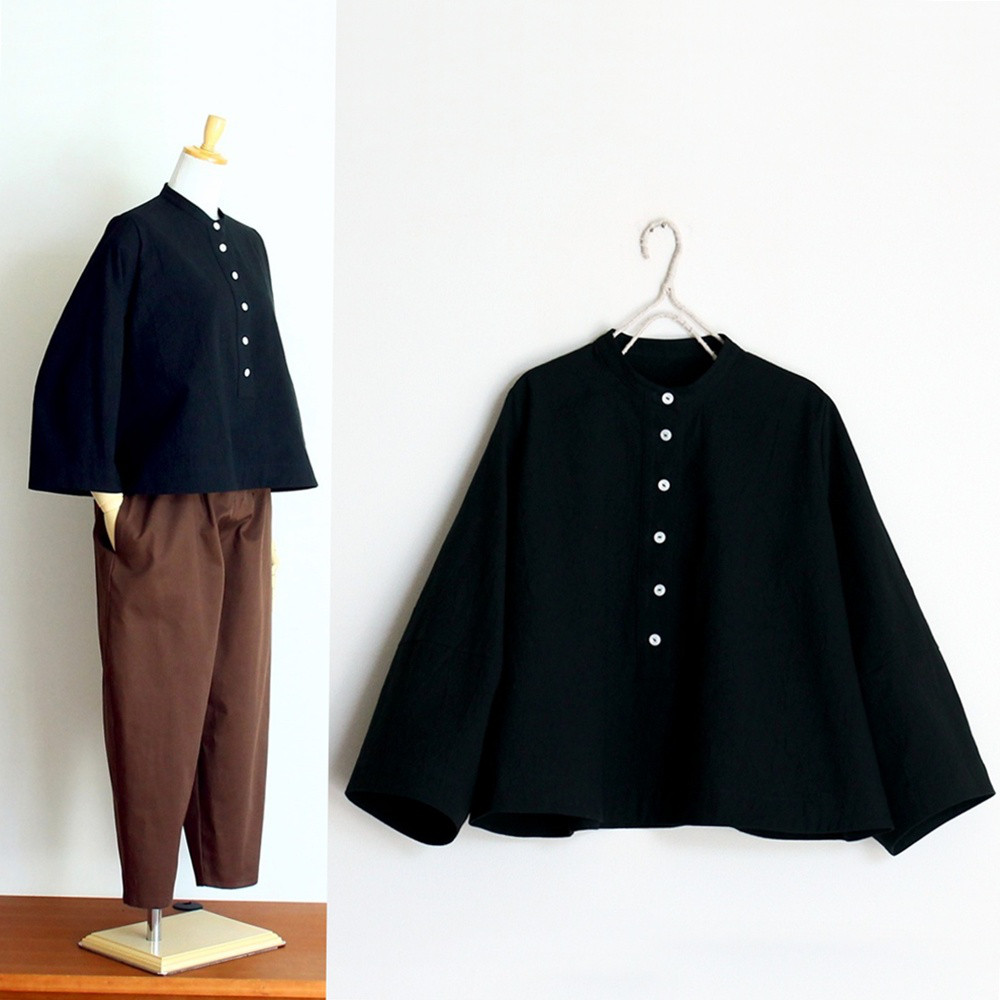 c_o_c_o_r_o　着回し自由なバンドカラープルオーバーシャツ　３シーズン