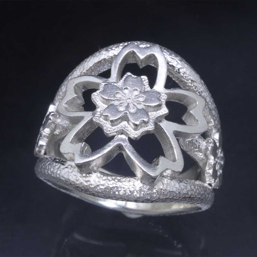 指輪 メンズ : 桜 リング 白仕上げ シルバー 15～27号 さくら サクラ シルバーリング R-449