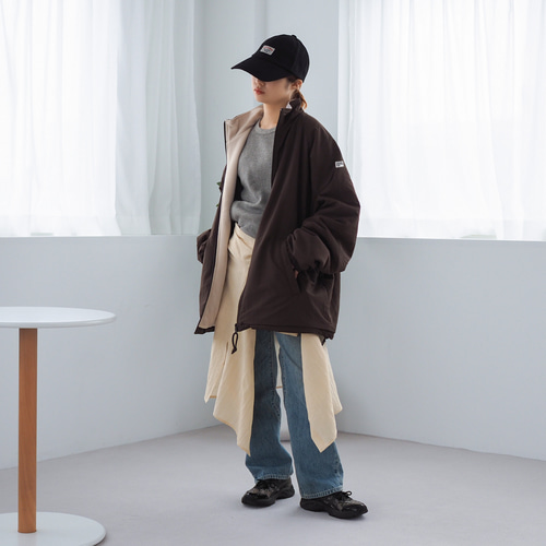 暖かいリバーシブル ナイロンフリースジャケット CBC ブラウン ユニ