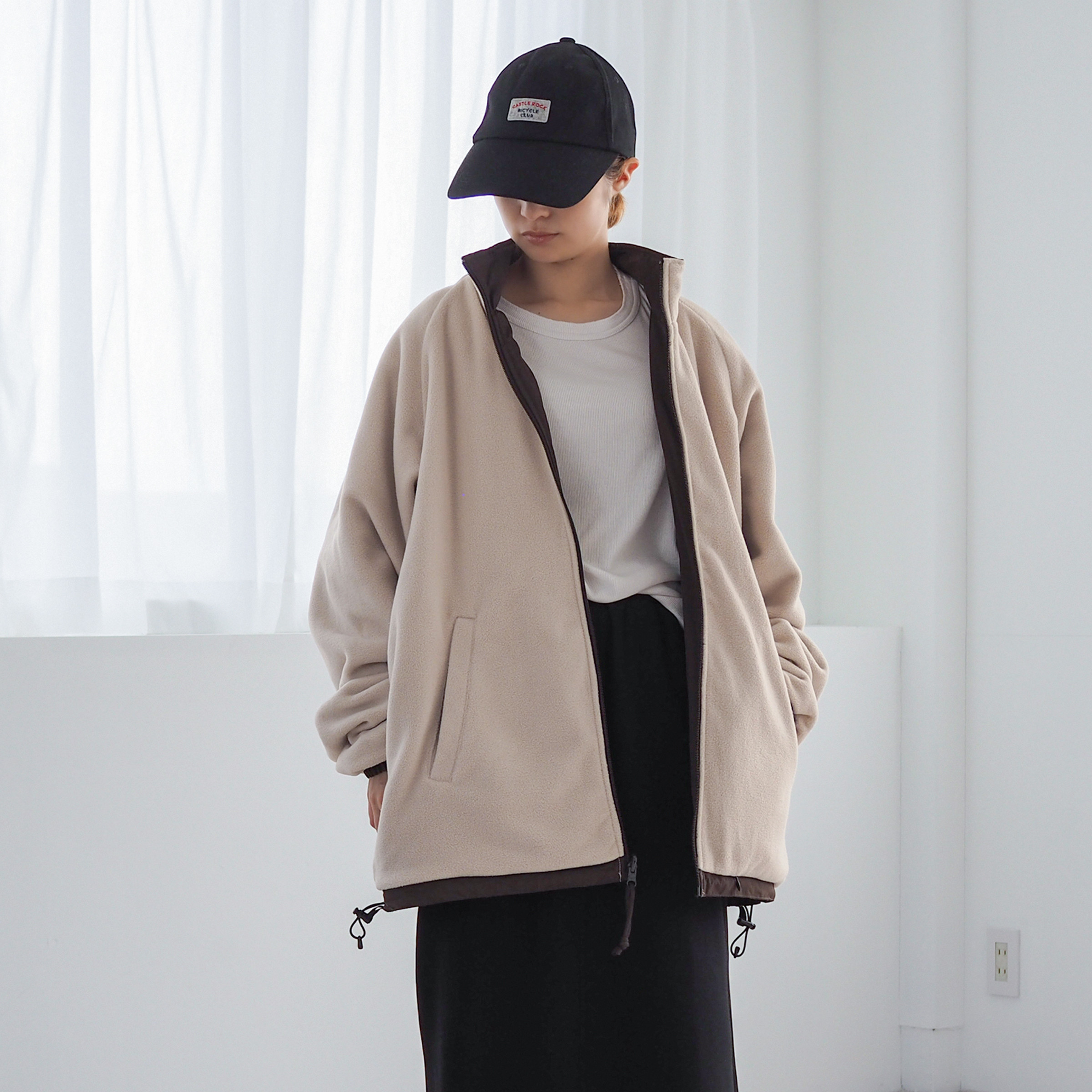 暖かいリバーシブル ナイロンフリースジャケット CBC ブラウン ユニセックス