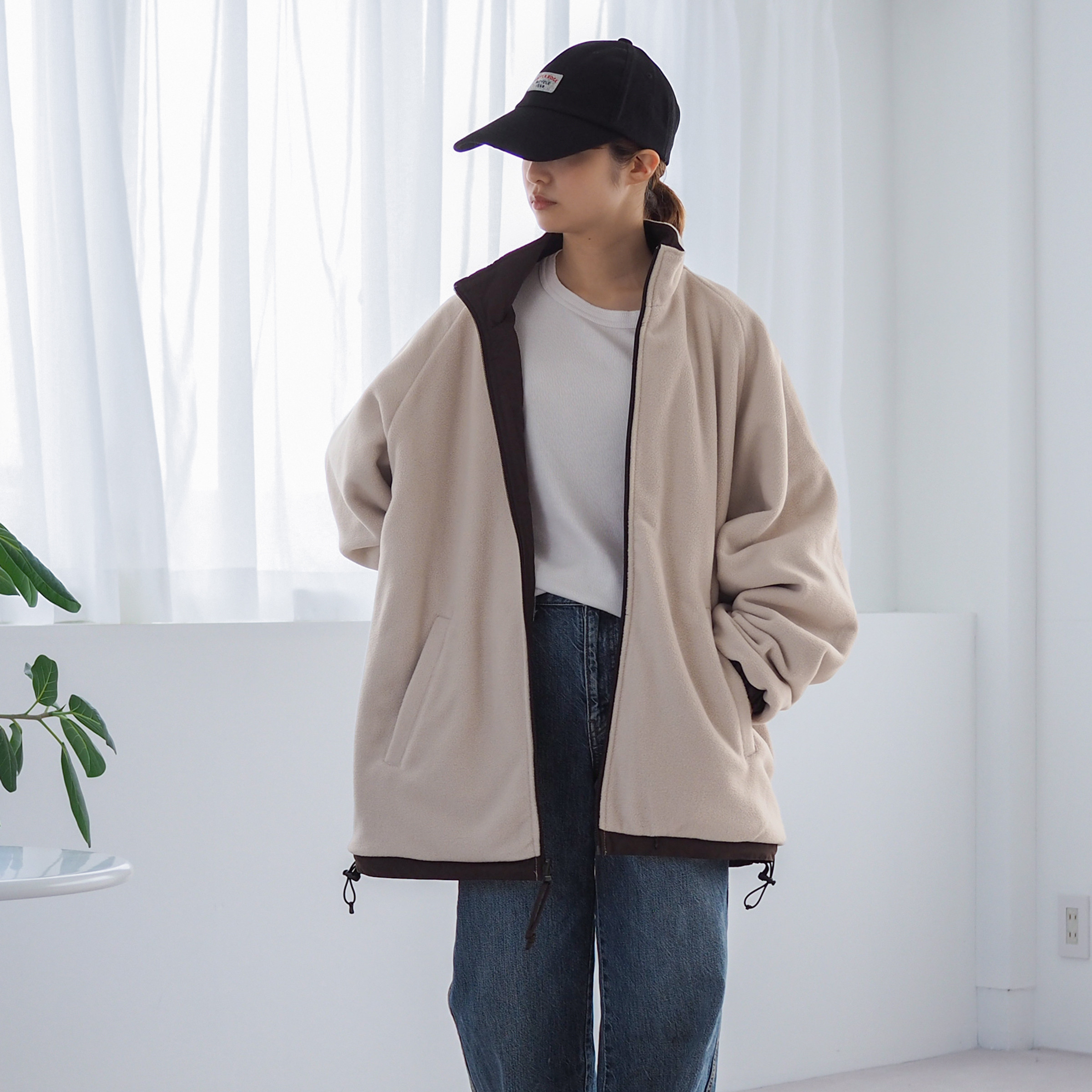 暖かいリバーシブル ナイロンフリースジャケット CBC ブラウン ユニセックス